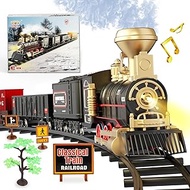 UNIH Train Set,Electric Train Toys with Steam Locomotive Engine,Cargo Car and Long Track,Christmas Train Sets with Lights &amp; Sound, Toy Train Gifts for 3 4 5 6 7 8+ Year Old Kids Boys Girls