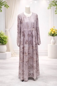 Midi Dress Rayon Premium Slavina Renda Gamis Busui Friendly Zuper Tangan Kerut Elegan Fit to XL