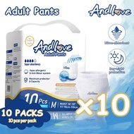 [24 hours delivery] ANDLOVE Adult Diapers M/L/XL /XXL(10Packs/100Pcs) Adult Pull-Up Pants, Leak-Proo