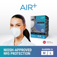 AIR⁺ Protect Mask | NIOSH-N95 Respirator | M &amp; L Sizes | 20PC | PFE 95% | BFE 99.9% | Made in Singapore