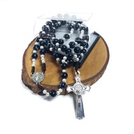 HITAM (Exclusive) Rosary St Benedict Mote Black Marble/Saint Benedict Rosary Necklace