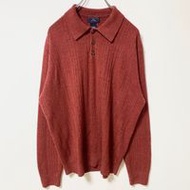 เสื้อสเวตเตอร์ถักแขนยาวติดกระดุมครึ่งตัว DOCKERS มือสอง สีพื้น ดีไซน์ย้อนยุค สีแดงหม่น ไซส์ XL