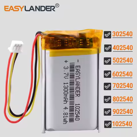 JST1.5mm 3Pin 3.7V 1000mAh 102540 Lithium Li-ion Polymer Battery 302540 402540 502540 602540 702540