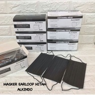 HITAM 3 PLY BLACK MASK, ALKINDO BLACK MASK, BLACK MASK, EARLOOP BLACK MASK, PREMIUM THICK BLACK MASK