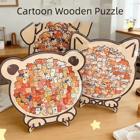 Brain Burning Cat Wooden Puzzle Animal Puzzle Dog Cat-shaped Jigsaw Colored Little Bear Unique Irreg