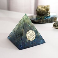 預訂【綠髮晶、藍瑪瑙】奧根水晶能量金字塔Orgonite 6x6 cm