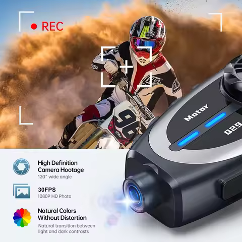 1080P DVR Motorcycle Intercom Helmet Headset 500M Music Share Headphone WiFi Video Recorder 1500Mah 