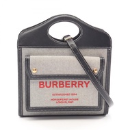 【二手】Burberry 迷你口袋手提包 2WAY 8036814 黑色/RED/象牙色帆布皮革迷你口袋包 女士二手 B