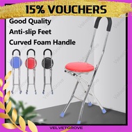 VelvetGrove Tungkod with Chair Adjustable Height Quad Cane for Elderly Cane Chair
