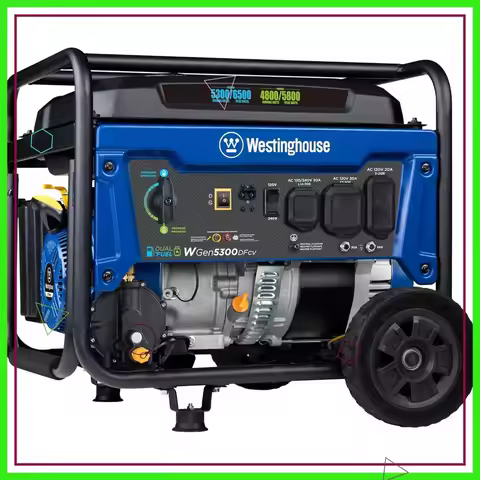 6500W Dual Fuel Portable Generator with CO Sensor, 30A RV & Transfer Switch Outlets, 14.5H Run Time