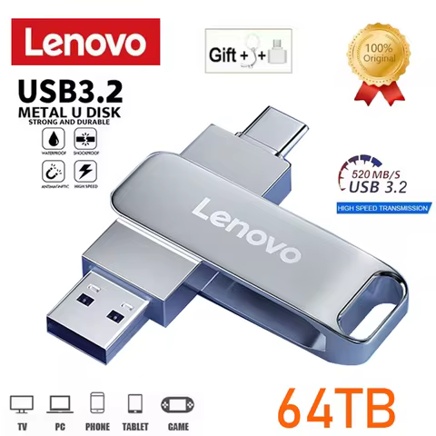 Lenovo 64TB 16TB U Disk 4TB High Speed Transfer Metal Portable SSD Pendrive Cle 8TB 4TB 2TB U Disk F