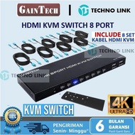 KVM Switch HDMI 8 Port Support 4K Free 8 pcs KVM HDMI GAINTECH FJGEAR Cable