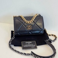 香奈兒/Chanel 19bag WOC黑金菱格鏈條包