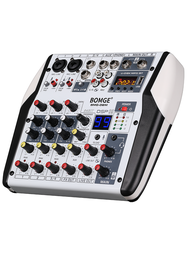 BOMGE Professional 6 Channel DJ Audio Sound Mixer Interface Mixing Console Desktop Karaoke with MP3 Input USB Bluetooth Input Stereo Recording 48V Phantom Power 99 DSP Processor