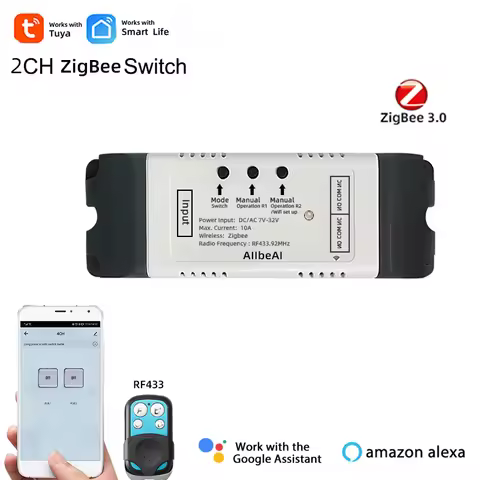 Zigbee 3.0 Tuya 2CH Smart Switch for lights,DC 5V 12V Relay Module,Voice Control by Samsung SmartThi