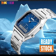 SKMEI Jam Tangan Pria Rantai Stainless Besi Anti Air Digital Analog Dual Time LED Kotak Men Watch