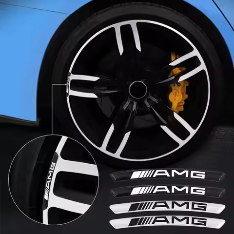 3D Aluminium AMG Logo Wheel Rim Sticker Decals Emblem Badge For Mercedes Benz AMG Smart W205 C300 W2
