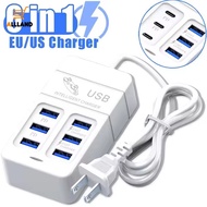 6 IN 1 USB Charger 35W PD Type C Fast Charge Charger Wall Phone Adapter Quick Charger USB Hub EU US 