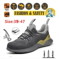 Men Safety Shoes Lightweight Flying Woven Breathable Smash-proof and Piercing Safety Site Steel Toe 