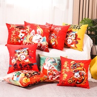 Double-Sided Rabbit Year Pillow Cover Velvet Festive Cushion Cover Super Soft Pillow Case New Year Home Decor Living Room Sofa Couch Case 40x40cm 45x45cm 50x50cm 55x55cm