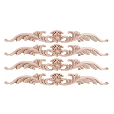 4Pcs Wood Appliques and Onlays, Unpainted DIY Decorative Wood Carved Onlay Appliques for Bed Door Ca