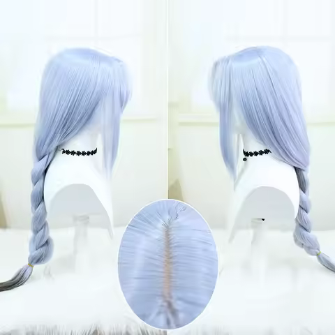 Anime Game Genshin Impact Shenhe Cosplay Wig Blue White Color Long Braids Heat Resistant Synthetic H