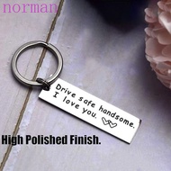 NORMAN Engraving Car Key Ring, Stainless Steel Double Sided Mirror Polishing Drive Safe Keychain, Be