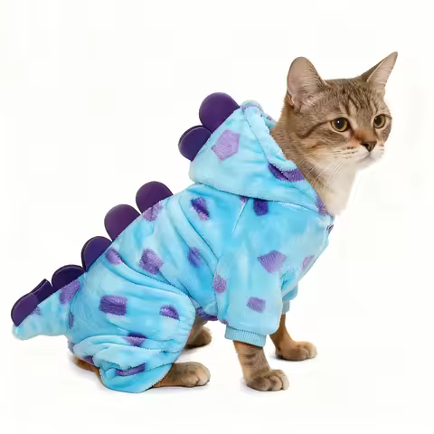 Halloween Cat Costume Dinosaur Cosplay Jumpsuit Soft Warm Flannel Winter Clothes for Small Medium La