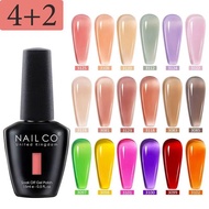 Nailco ชุดยาทาเล็บเจลเจลลี่ใสน้ำแข็ง6ชิ้นสีนู้ดคริสตัลสีชมพูกึ่งถาวรเคลือบเงาแบบไฮบริดแช่เล็บ