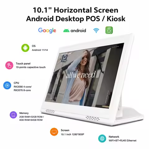 10.1 Inch L Shape Android POS Touch Tablet RK3576 8-Core Android 14 4G+64G Self Service Kiosk Loyver