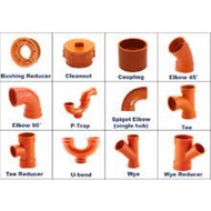 Neltex PVC Orange Fittings Elbow, Coupling, Wye, Tee, Clean-Out Size 4' AND REDUCER Neltex Fittings