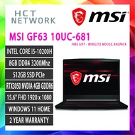 MSI Thin GF63 10UC-681 Gaming Laptop ( i5-10500H, 8GB RAM, 512GB SSD, RTX3050 4GB, 15.6'' FHD, W11 )