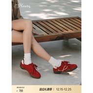 Celebrity Style 73hours Women's Shoes Playful Rhythm 2025 Autumn New Style Retro Red German Training