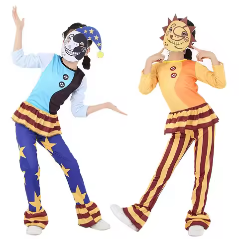 111 www 2022 Fancy Halloween Costume for Sundrop FNAF Sun Clown Jumpsuit with Mask Cosplay Kids Birt