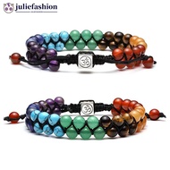 JULIEFASHION Healing Crystal Bracelet Green Turquoise Yoga Stone Adjustable Beads Meditation Relaxat
