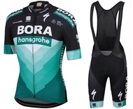 Men Team Black-Green  Short Sleeve Cycling Jersey And Bib Shorts Set