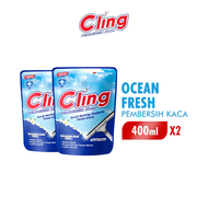 [Paket isi 2] Cling Pembersih Kaca Biru Ocean Fresh Refill Pouch 400ml