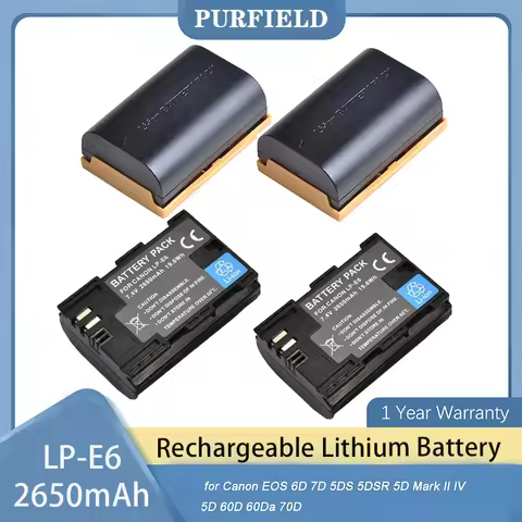 LP-E6 PURFIELD 2650mAh LP-E6 LP E6 Battery Set For Canon EOS 5DS R5 R6 60D Mark II 5D 70D 80D 90D IV