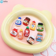 ISITA 9Pcs/set Drink Bottle Fridge Stickers, Mini Cute Seasoning Bottle Miniatures, Water Glass Stickers Resin Drink Bottle Seasoning Bottle DIY Food Toy Hairpin Jewelry