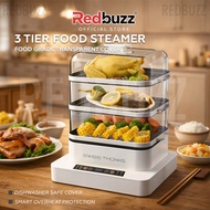 REDBUZZ Electric Food Steamer 3 Tier Large Capacity 26L Transparent Cover Pengukus Makanan