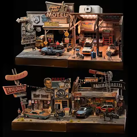 Diorama 1:64 Scale American Garage Building Model Material Kit DIY Repair Shop Car Garage Model Disp
