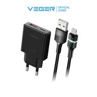 ชุดชาร์จเร็ว VEGER VC-20W07 & V-AL09 หัวชาร์จ PD 20W USB-A/Type-C พร้อม สายชาร์จเร็ว LED USB-A To L-