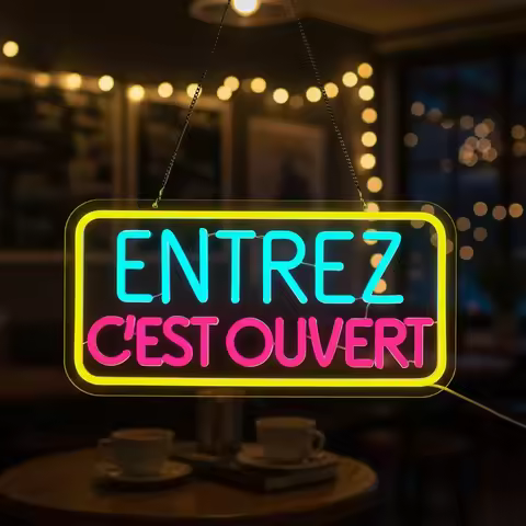 Entrez C'est Ouvert Neon Sign Led Door Sign With Dimmable Switch For Business Shops Glass Doors And 