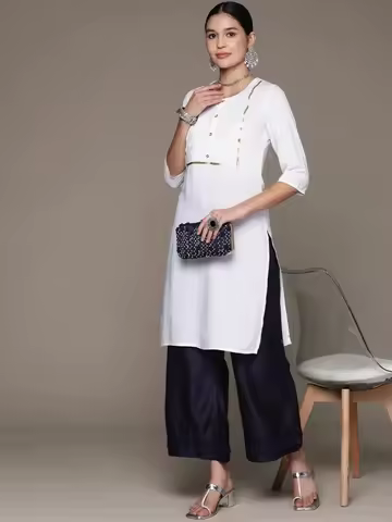 Indian Mid Long Cotton Silk Top Style Dress Pakistani Dress Top Thin Seven Quarter Sleeved White Top