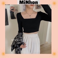 Square neck long sleeve crop top a4