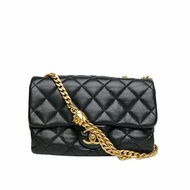 Chanel 22K 口蓋風琴包 21cm 黑色 羊皮 晶片開 金扣 金柱調節扣鏈條