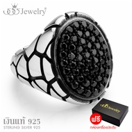 555jewelry แหวน เงินแท้  Sterling Silver 925 ดีไซน์แฟชั่นผู้ชาย แหวนหัวโต หน้ากว้าง ประดับ Black CZ 