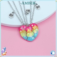 AMBER 3Pcs BFF Necklaces, Friendship Jewelry Friendship Matching Heart Pendant Necklace, Cute Alloy 
