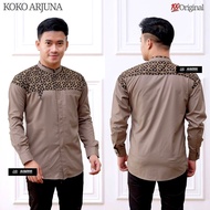 Baju Koko Pria Dewasa Lengan Panjang Modern Terbaru Kombinasi Batik Motif Arjuna Ekslusif Al Qorni Bahan Katun Toyobo Kemko Hadroh Premium Baju Muslim Laki Laki Remaja Warna Hitam Putih Abu Hijau Coklat