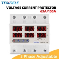 3 three Phase Voltage Current Relay Protector 63A 100A 220V 380V 3P+N Over Under Voltage Relay Curre